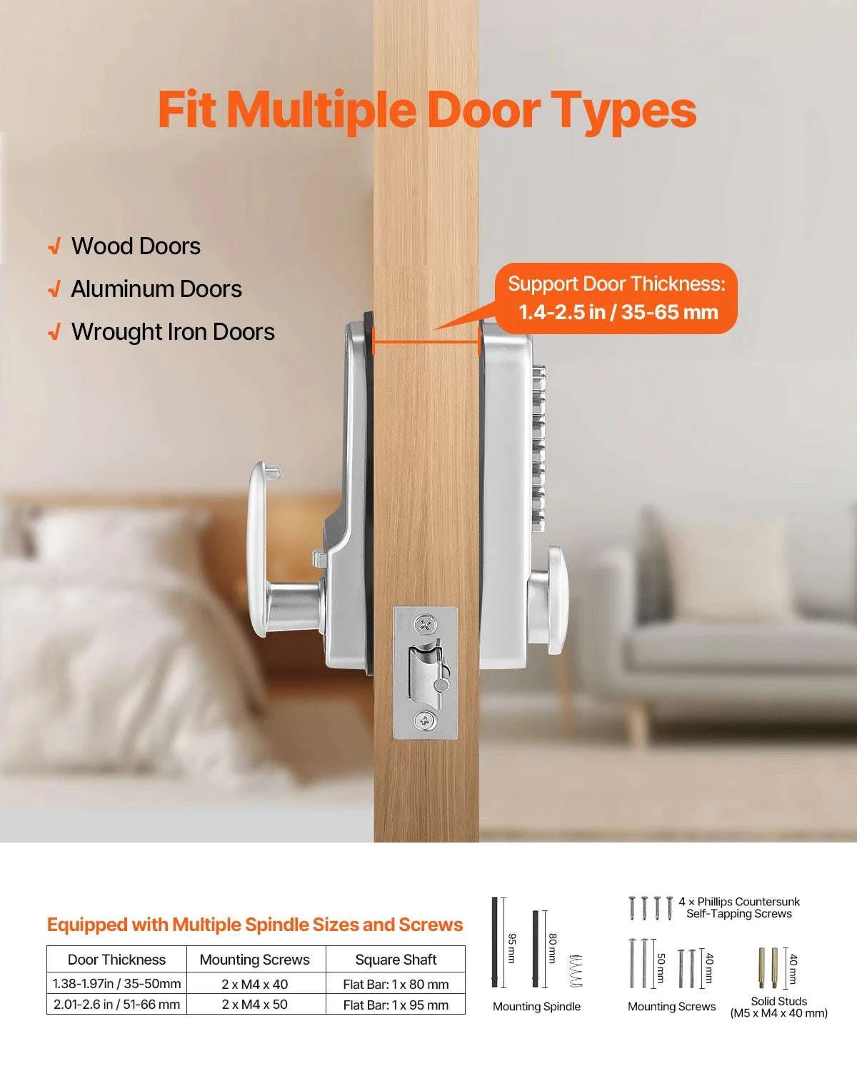 Mechanical Keyless Entry Door Lock with Auto Lock & Keypad-Silver / United States