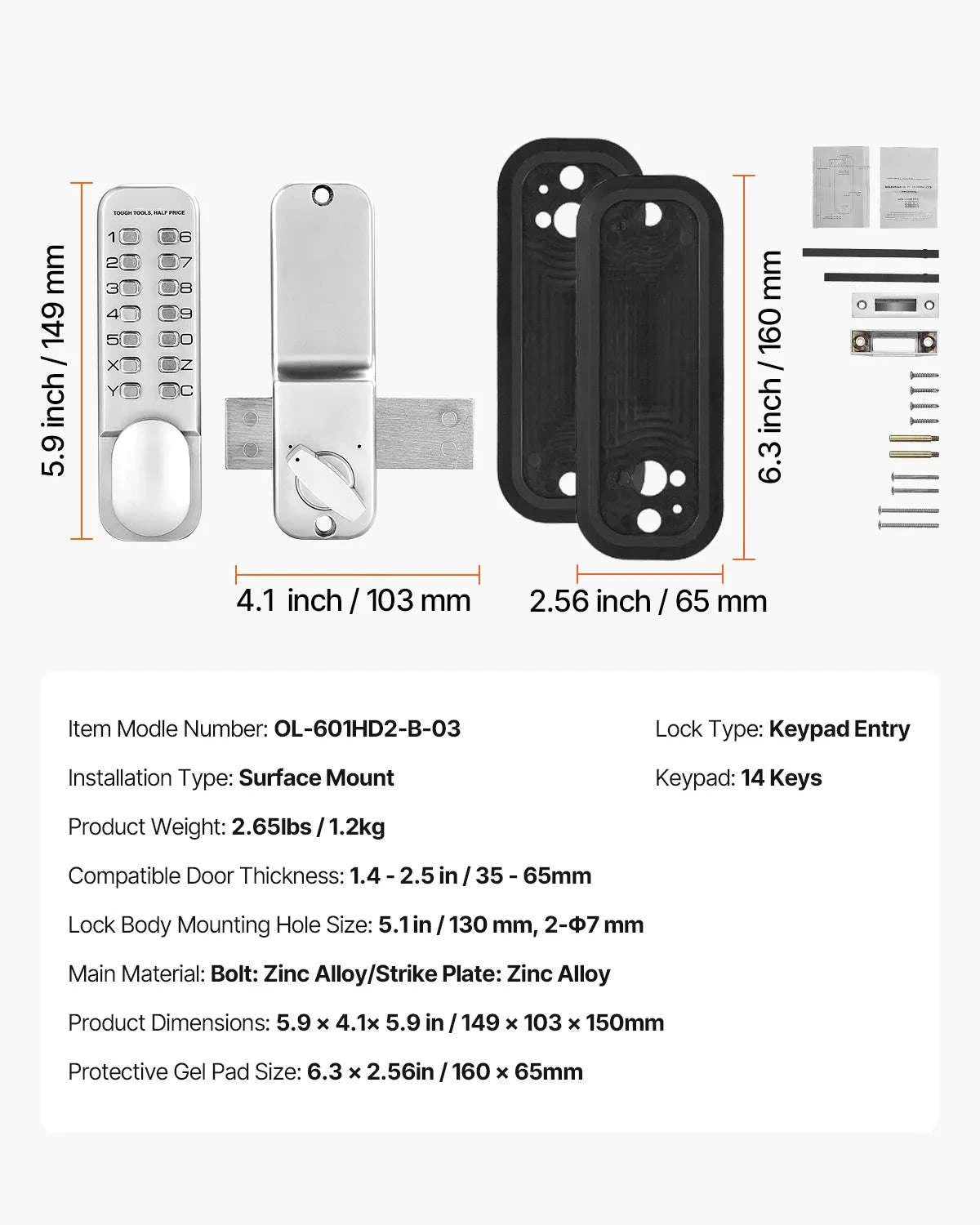Mechanical Keyless Entry Door Lock with Auto Lock & Keypad-Silver / United States