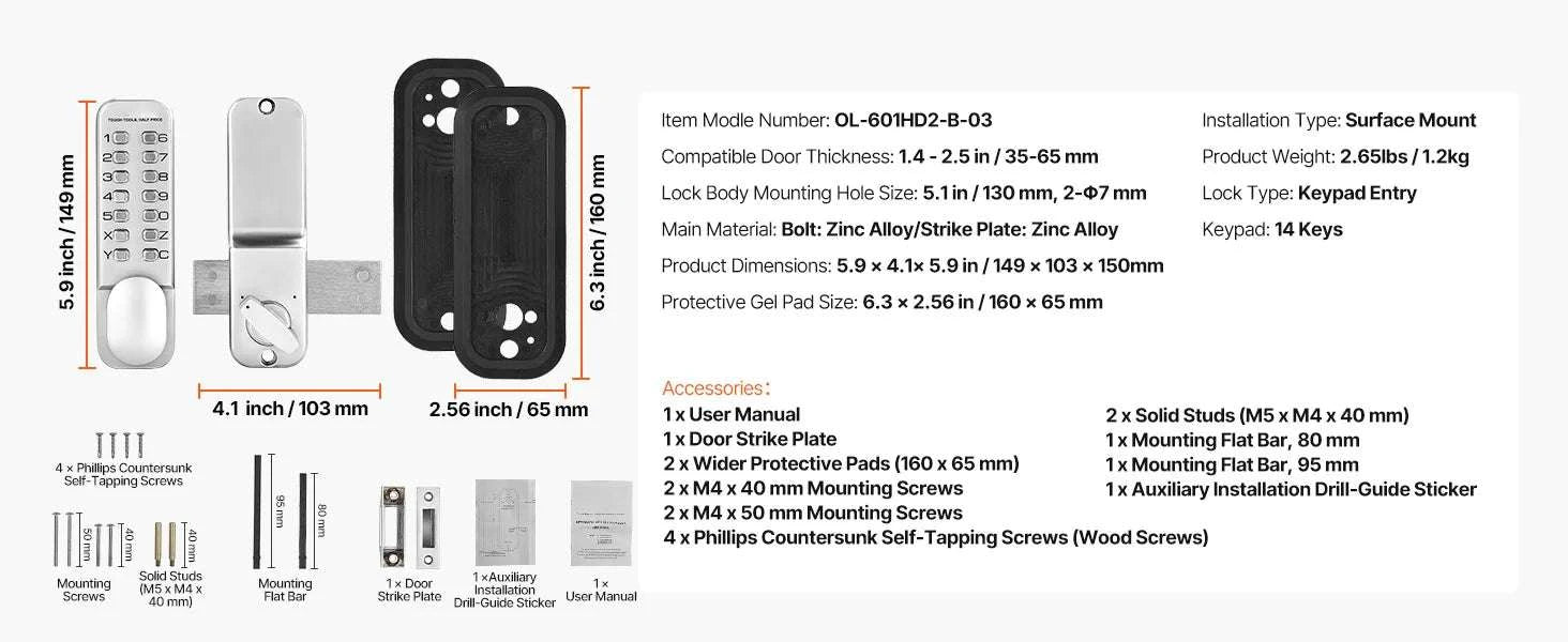 Mechanical Keyless Entry Door Lock with Auto Lock & Keypad-Silver / United States