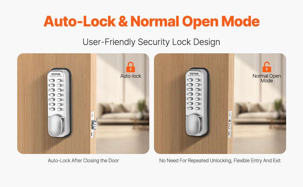 Mechanical Keyless Entry Door Lock with Auto Lock & Keypad-Silver / United States