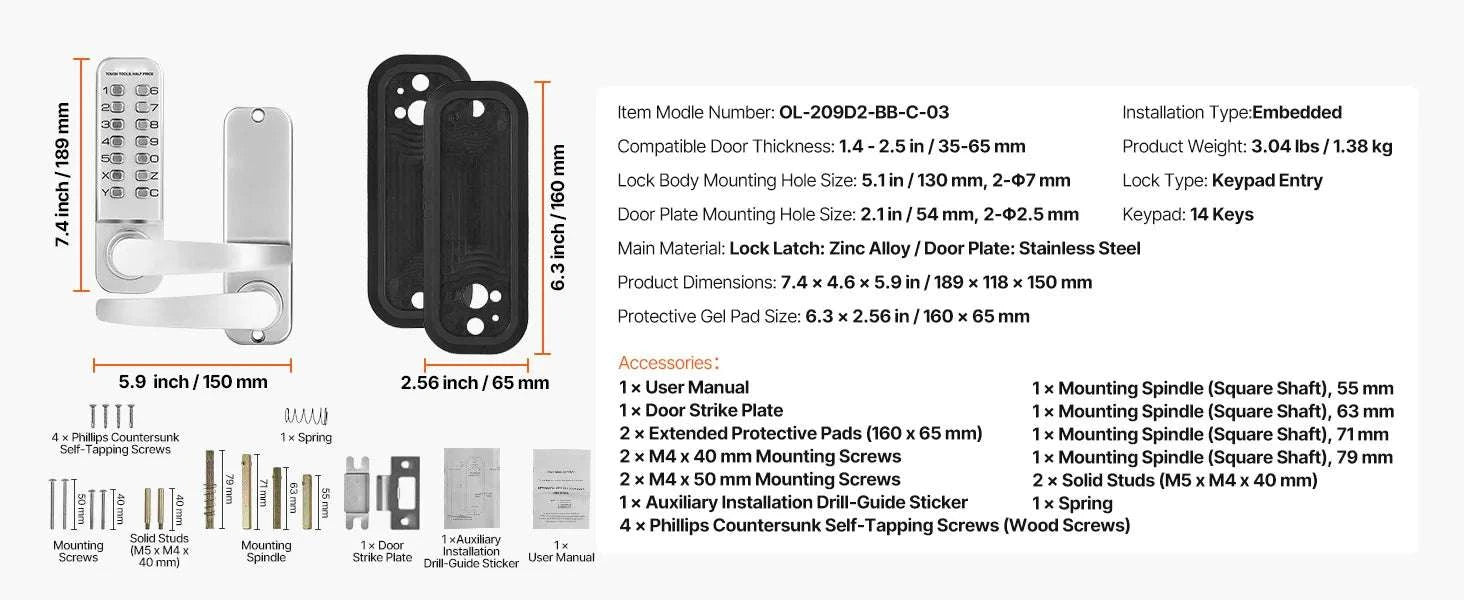 Mechanical Keyless Entry Door Lock with Auto Lock & Keypad-Silver / United States