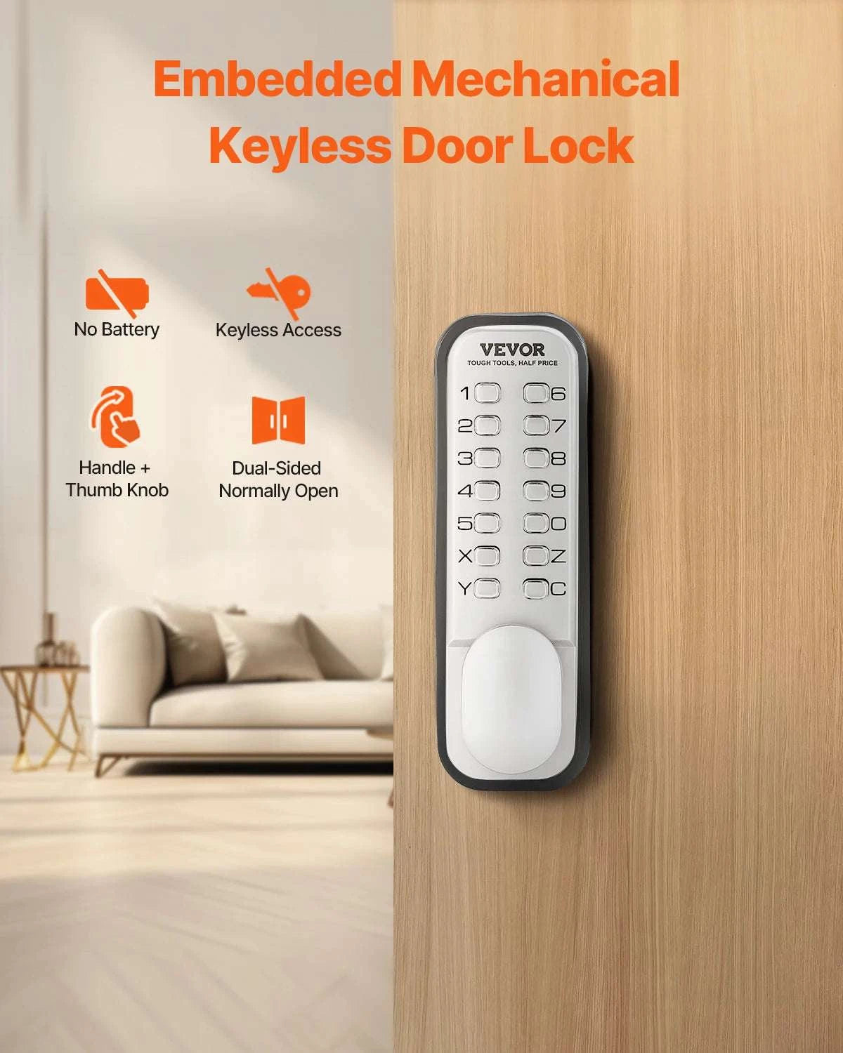 Mechanical Keyless Entry Door Lock with Auto Lock & Keypad-Silver / United States