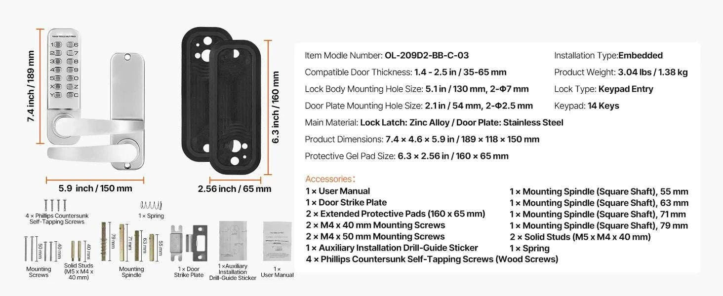 Mechanical Keyless Entry Door Lock with Auto Lock & Keypad-Silver / United States