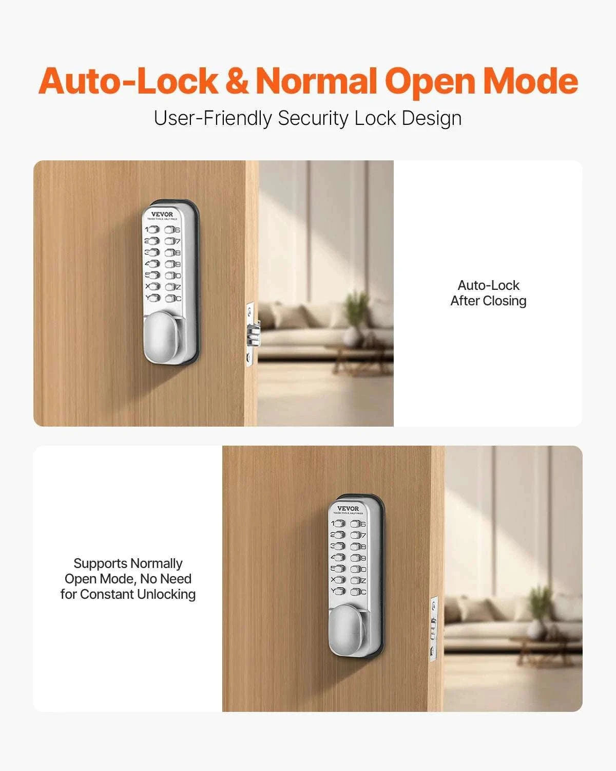 Mechanical Keyless Entry Door Lock with Auto Lock & Keypad-Silver / United States