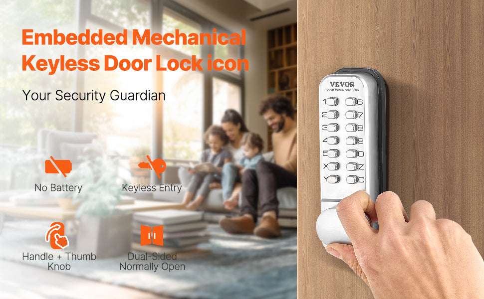 Mechanical Keyless Entry Door Lock with Auto Lock & Keypad-Silver / United States