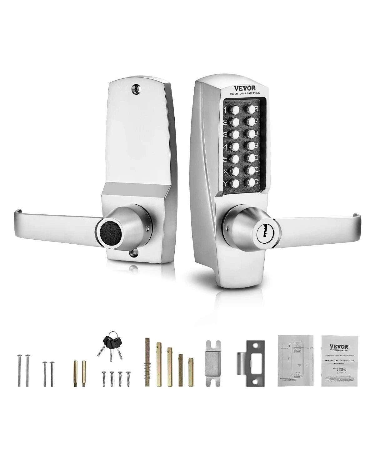 Mechanical Keyless Entry Door Lock with Keypad & Auto Lock-Silver / United States
