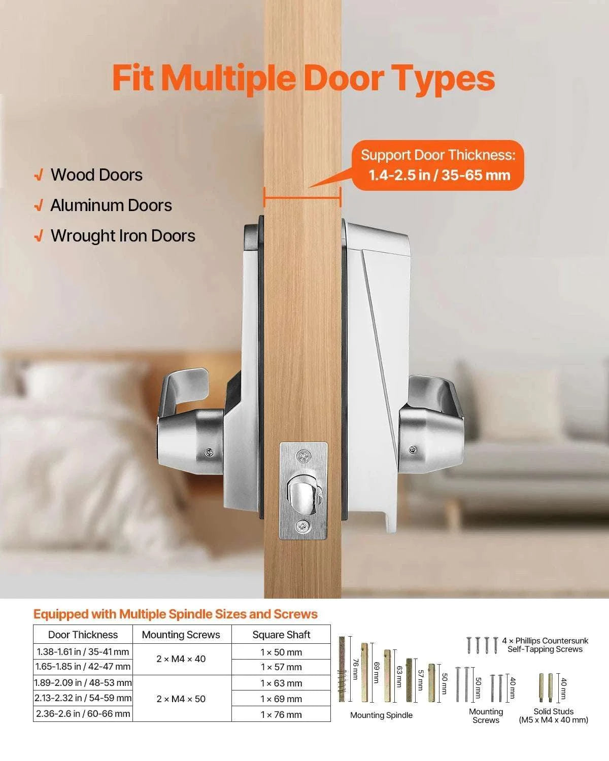 Mechanical Keyless Entry Door Lock with Keypad & Auto Lock-Silver / United States