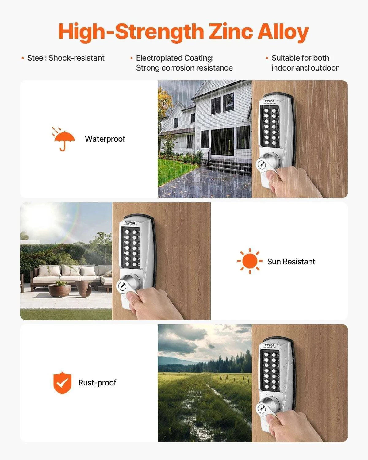Mechanical Keyless Entry Door Lock with Keypad & Auto Lock-Silver / United States