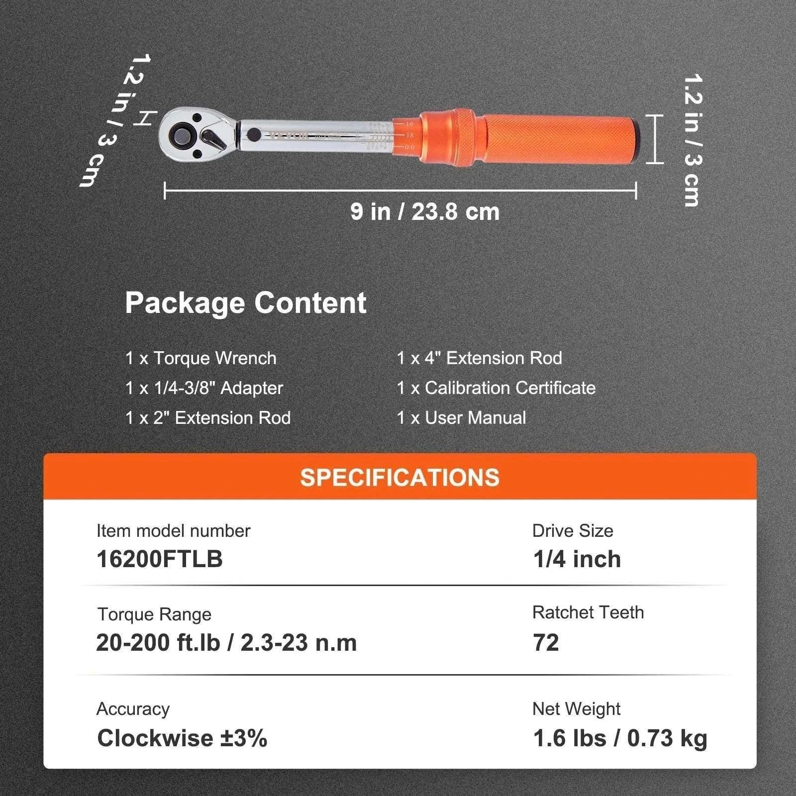 Mechanical Torque Wrench Set 1/4 3/8 1/2 Drive ±3% Precision-