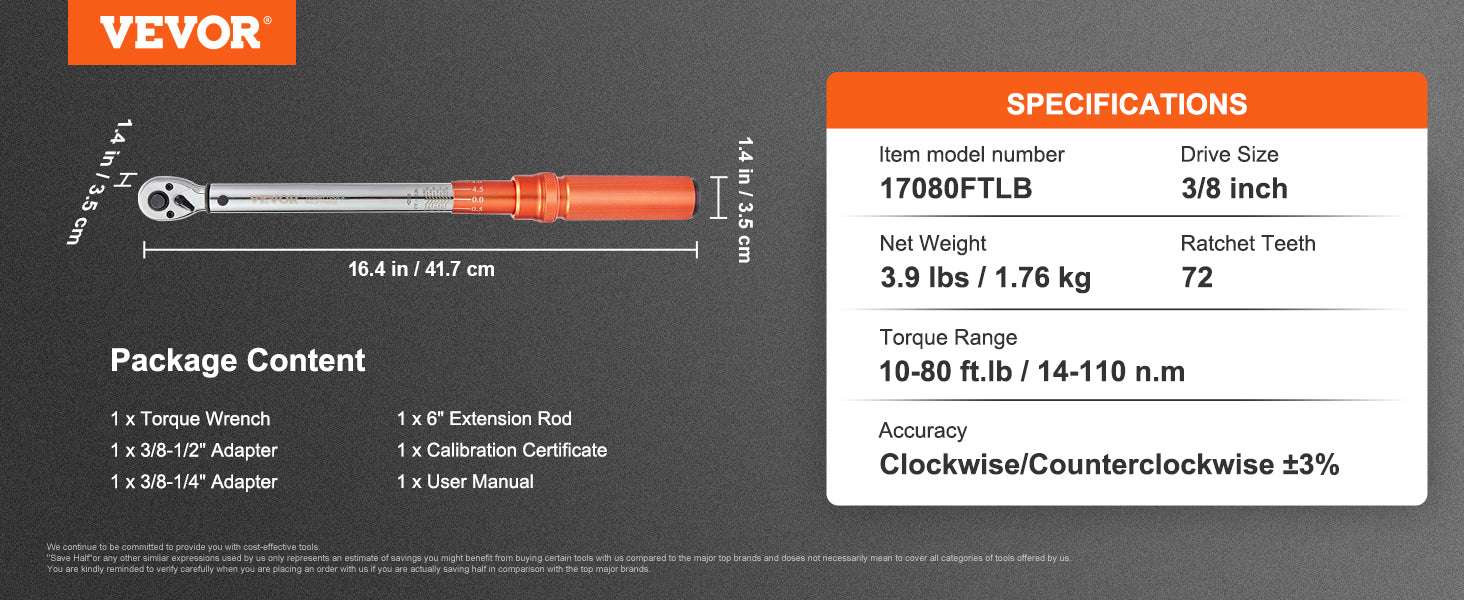 Mechanical Torque Wrench Set 1/4 3/8 1/2 Drive ±3% Precision-