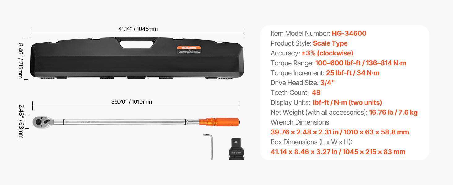 Mechanical Torque Wrench Set 1/4 3/8 1/2 Drive ±3% Precision-