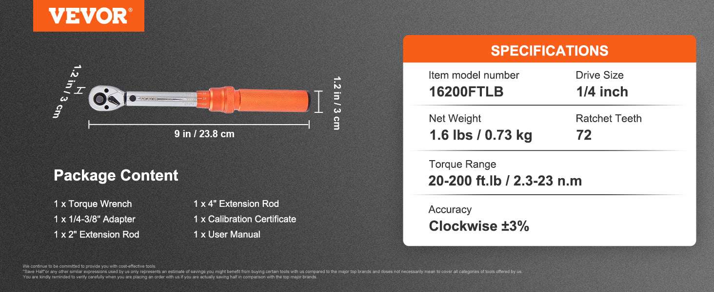 Mechanical Torque Wrench Set 1/4 3/8 1/2 Drive ±3% Precision-