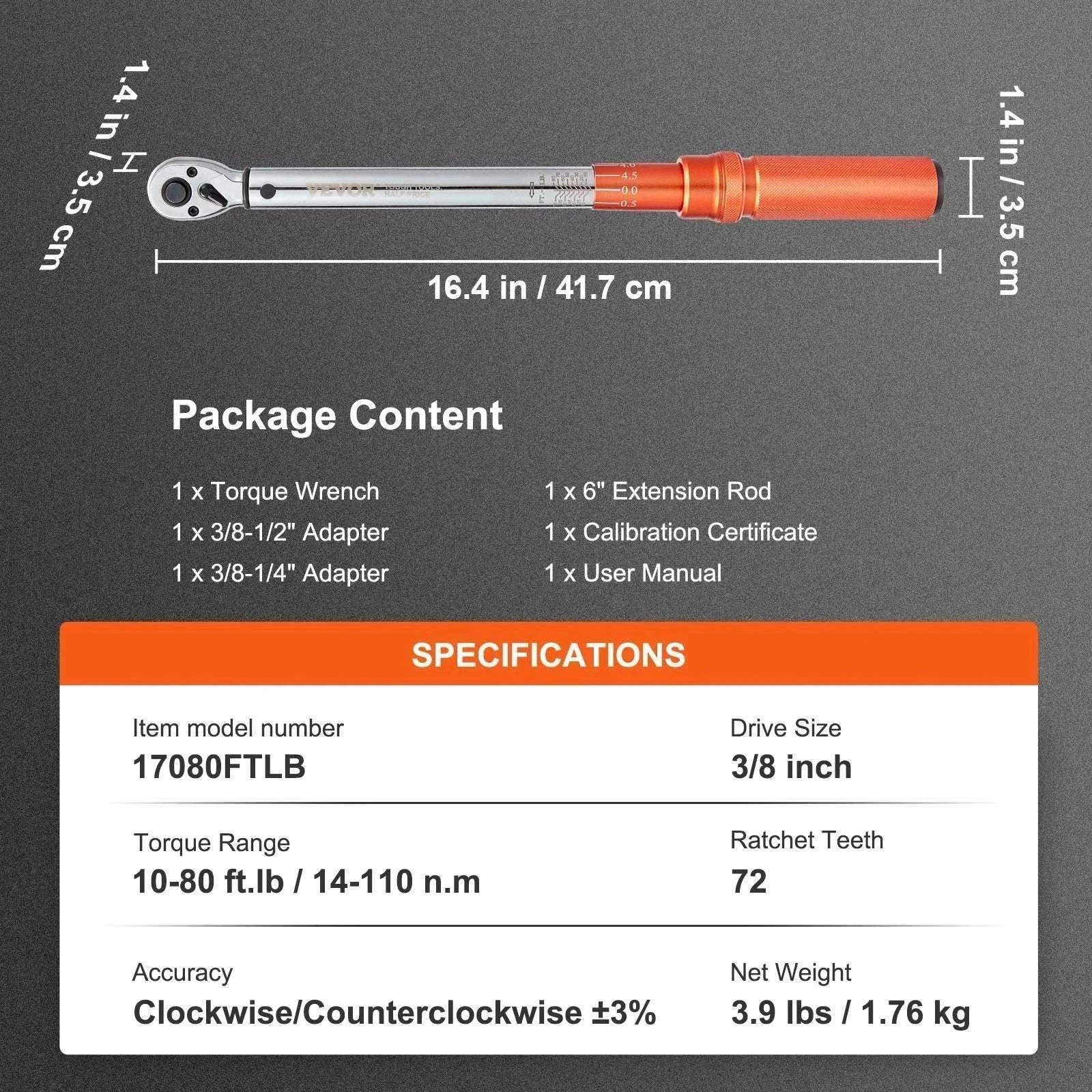Mechanical Torque Wrench Set 1/4 3/8 1/2 Drive ±3% Precision-