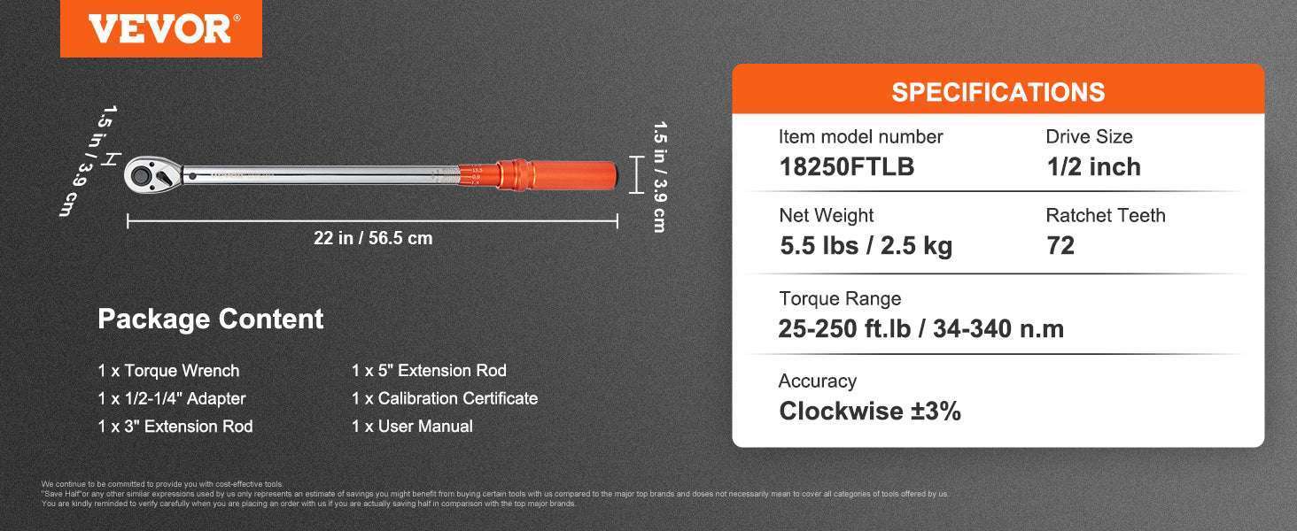 Mechanical Torque Wrench Set 1/4 3/8 1/2 Drive ±3% Precision-