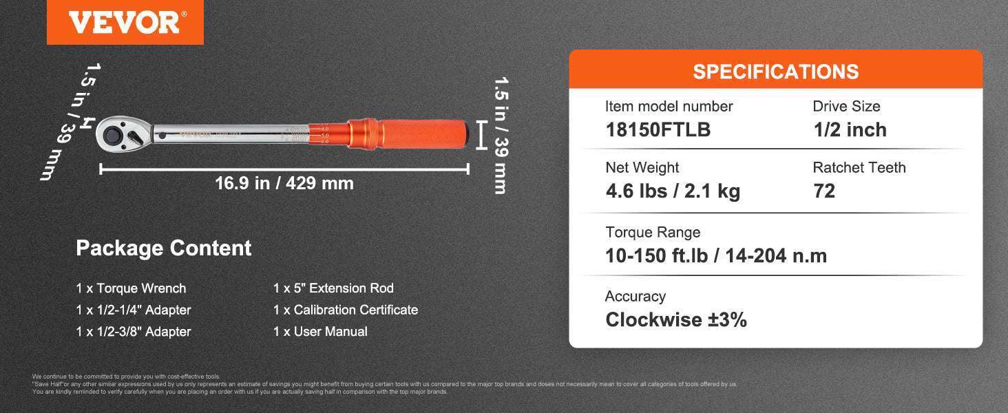 Mechanical Torque Wrench Set 1/4 3/8 1/2 Drive ±3% Precision-