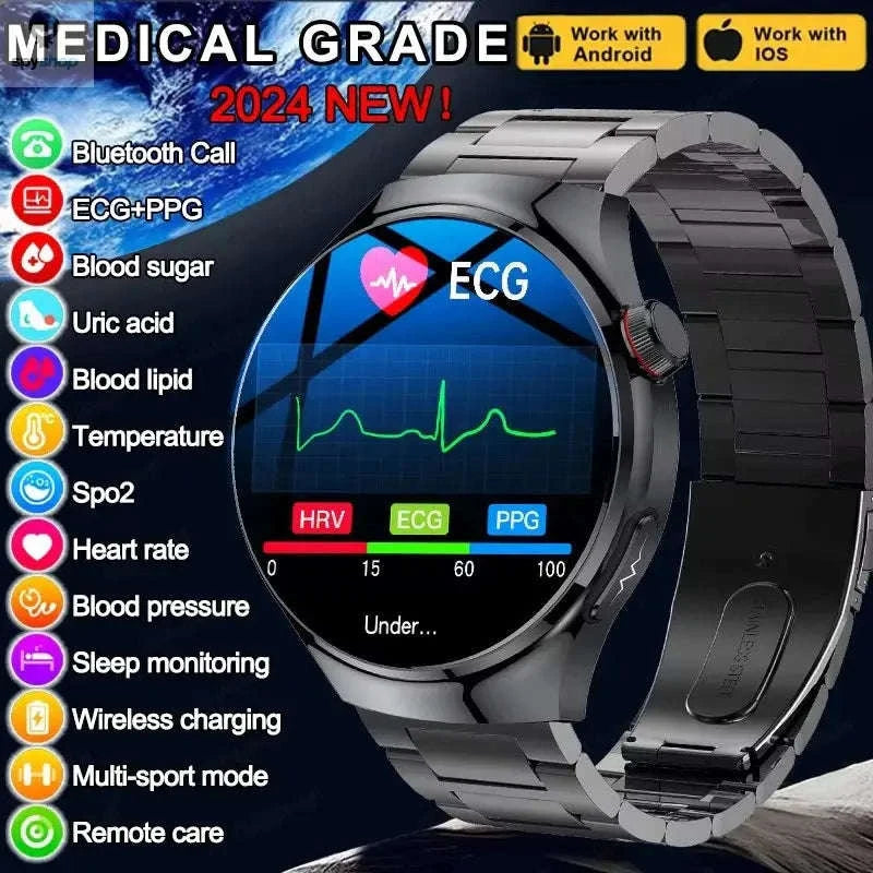 Medical Grade Smartwatch – Advanced Health Monitoring & Daily Wellness Tracking-Black Steel B 2A / Nursing grade