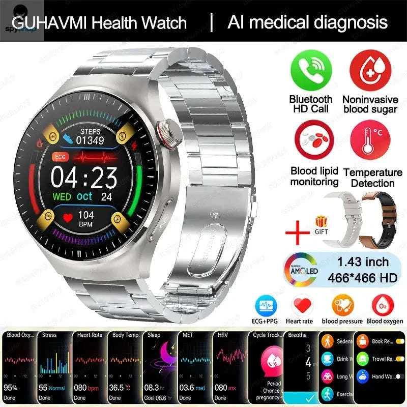 Medical Grade Smartwatch – Advanced Health Monitoring & Daily Wellness Tracking-Black Steel B 2A / Nursing grade