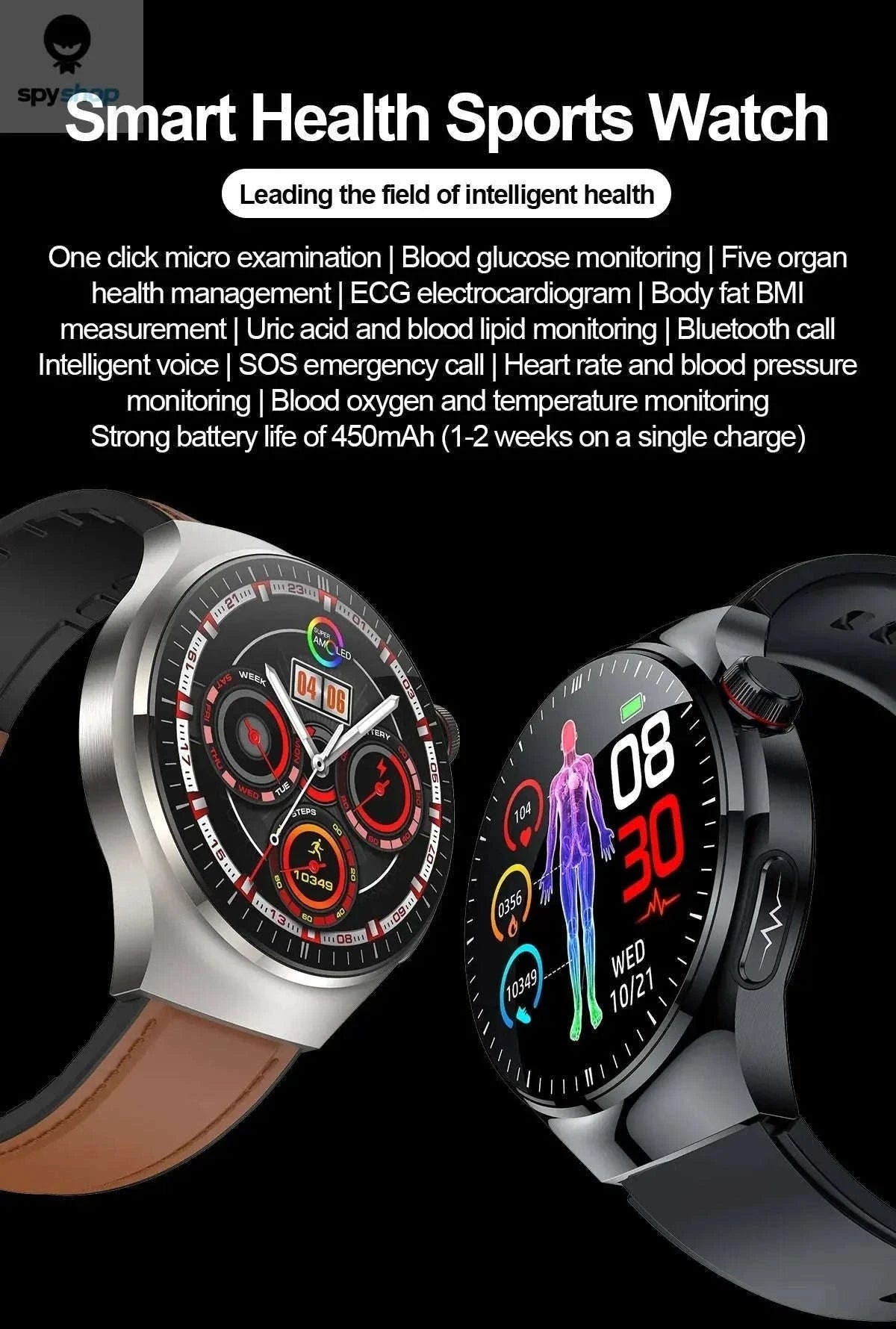 Medical Grade Smartwatch with ECG and Health Tracking-Black Steel B 2A / Nursing grade