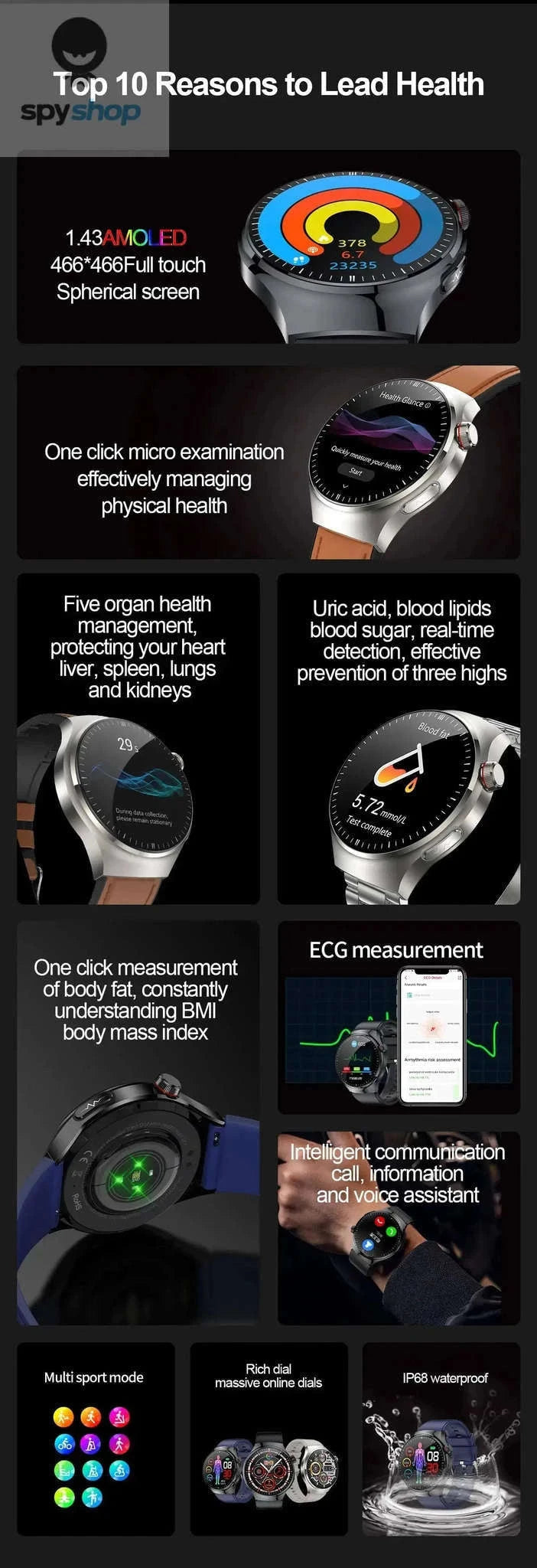 Medical Grade Smartwatch with ECG and Health Tracking-Black Steel B 2A / Nursing grade