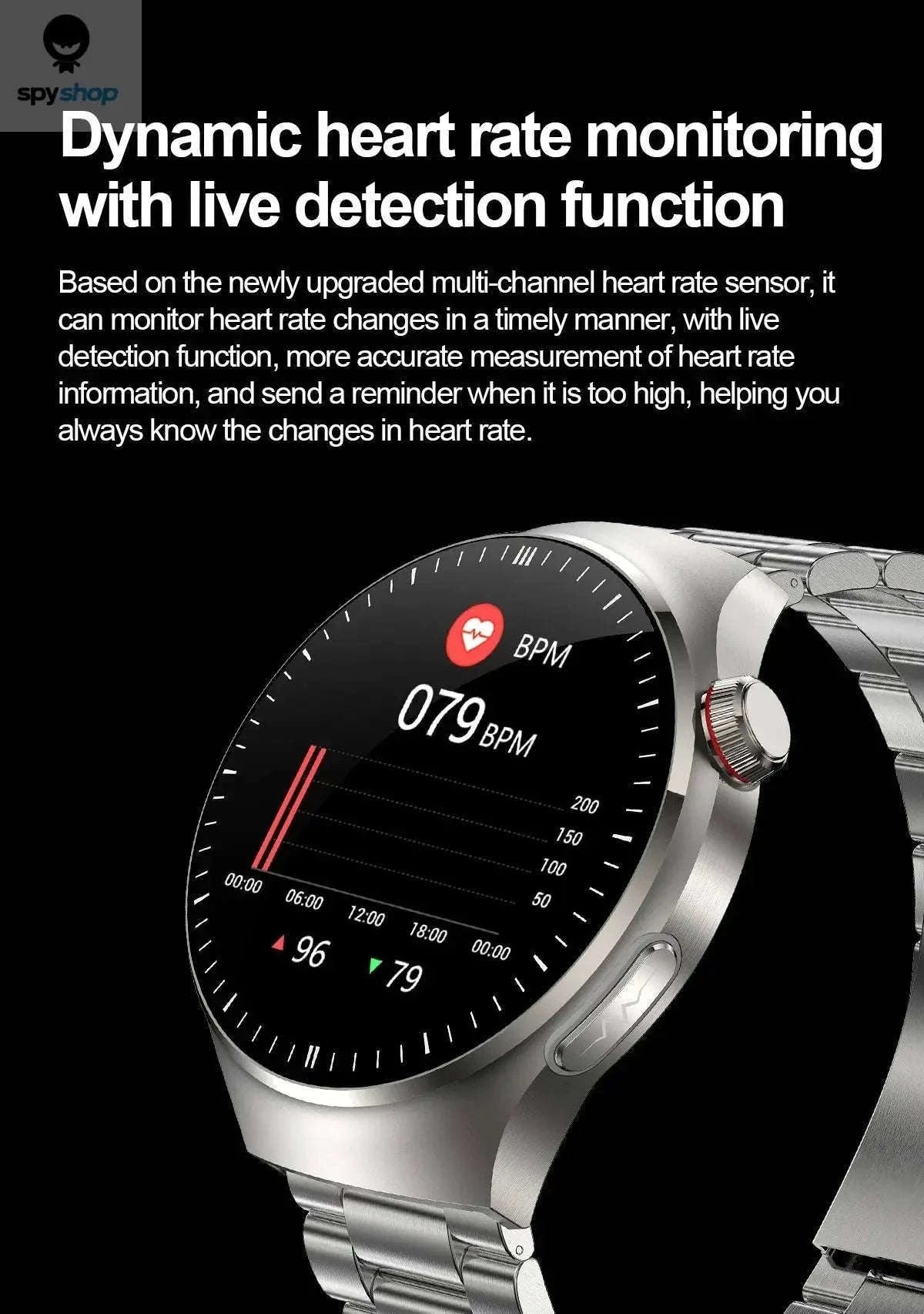 Medical Grade Smartwatch with ECG and Health Tracking-Black Steel B 2A / Nursing grade