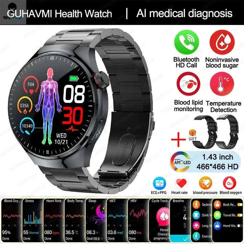 Medical Grade Smartwatch with ECG and Health Tracking-Black Steel B 2A / Nursing grade