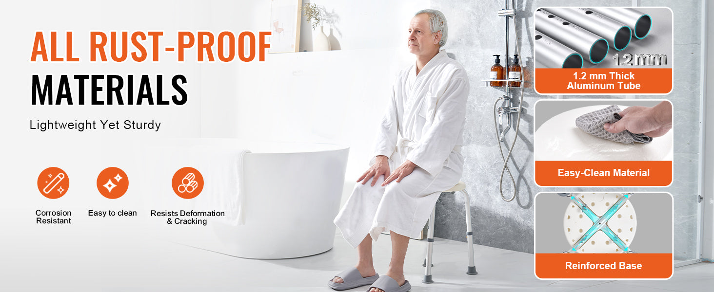 SucceBuy Inloopdouchekruk voor in de douche, verstelbare hoogte, douchebank, antislip, badzitje, voor ouderen en mindervaliden