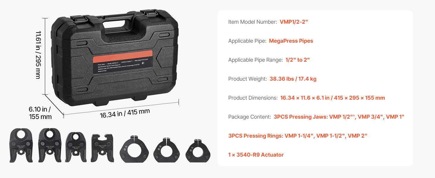 MegaPress Pressing Jaws Set 1/2", 3/4", 1" for Carbon Steel Pipes-3 PCS / United States