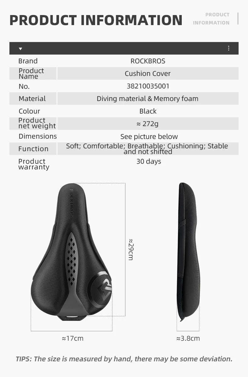 Memory Foam Bicycle Saddle Cover with Gel Cushion and Anti-Slip Fit-38210035001