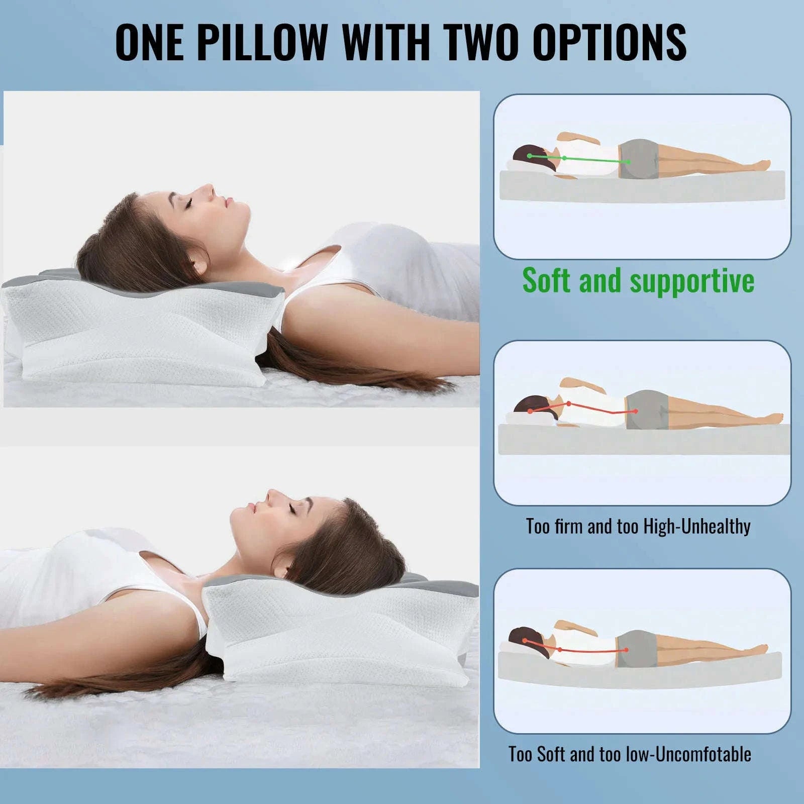 Memory Foam Cervical Neck Pillow with Cooling Breathable Cover-White / france