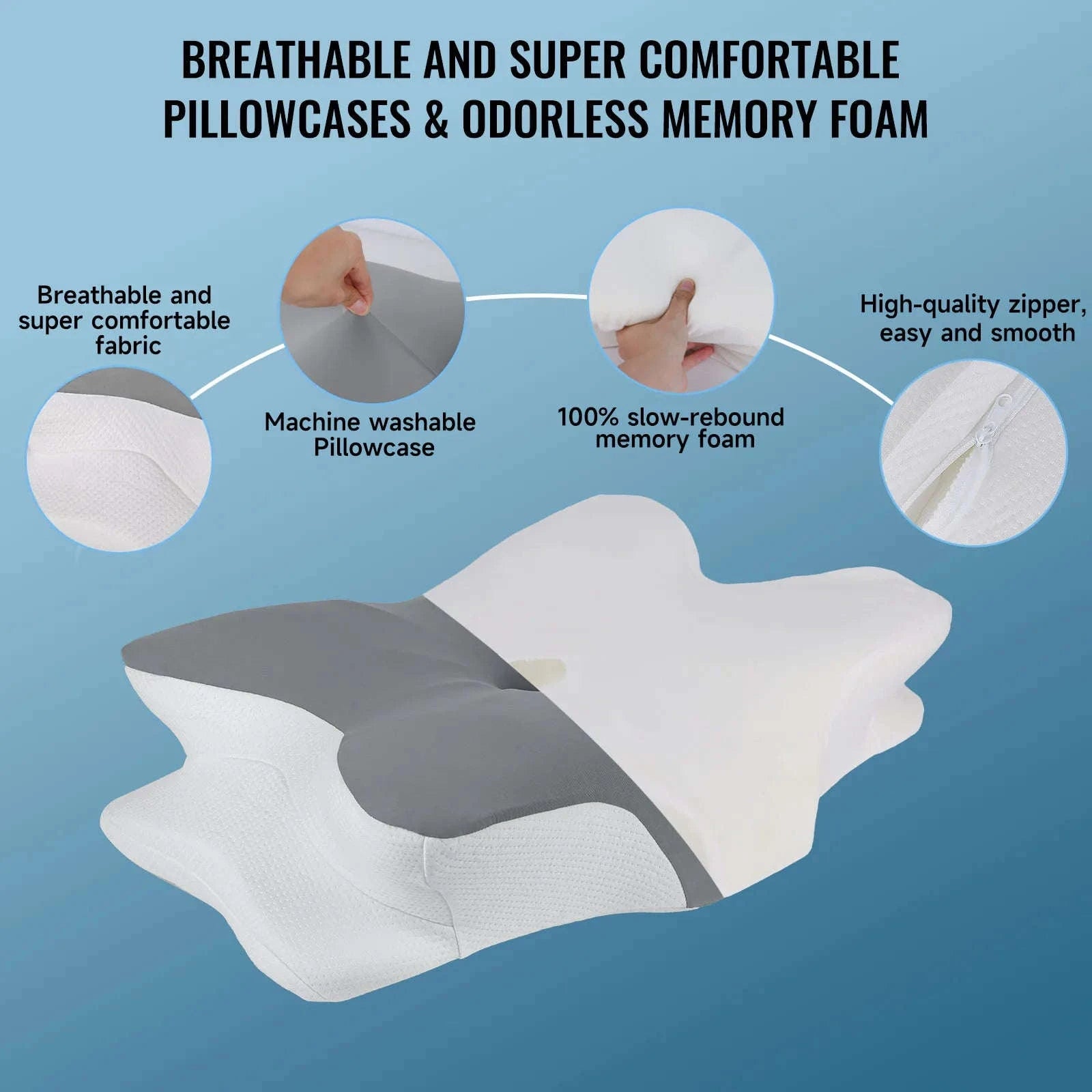 Memory Foam Cervical Neck Pillow with Cooling Breathable Cover-White / france