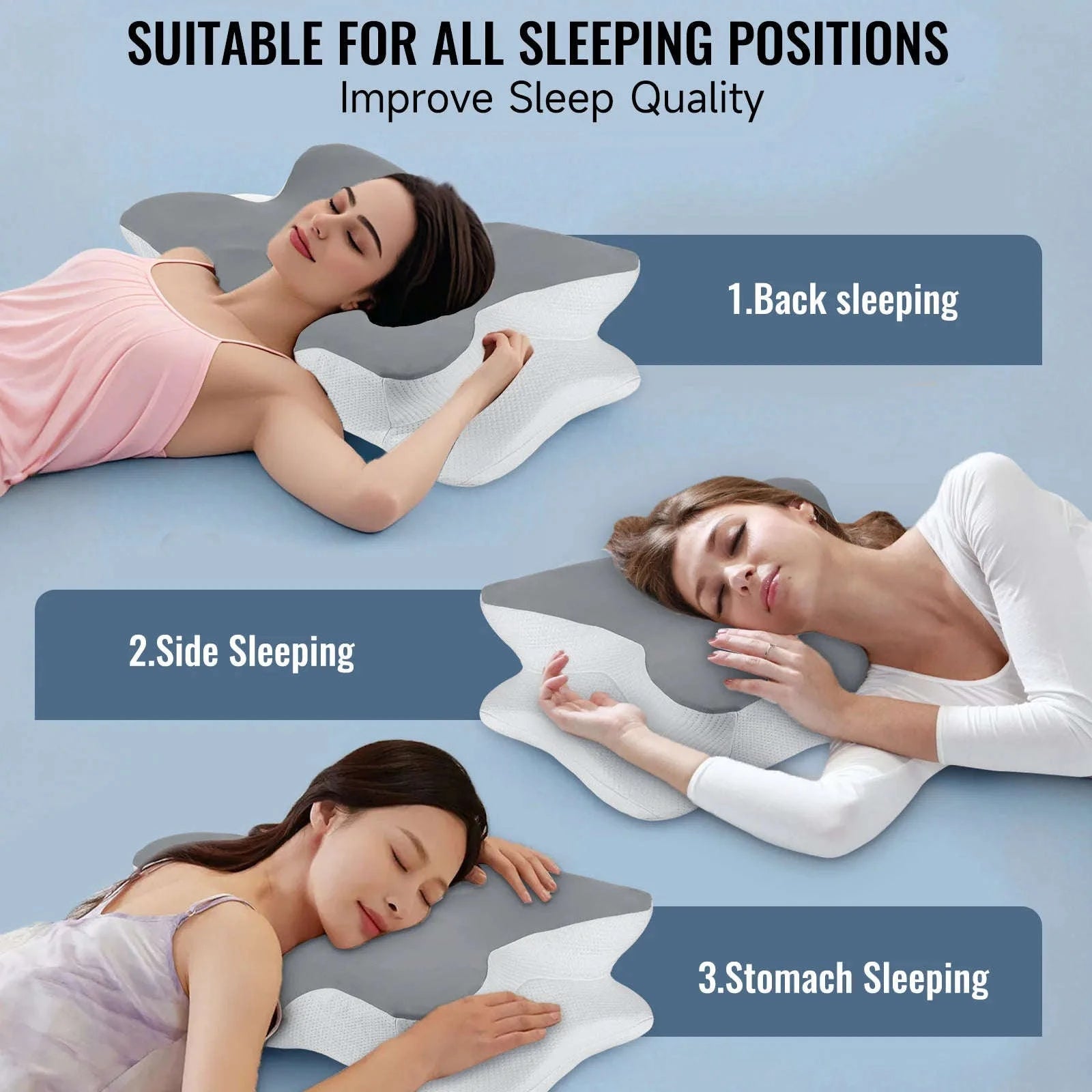 Memory Foam Cervical Neck Pillow with Cooling Breathable Cover-White / france