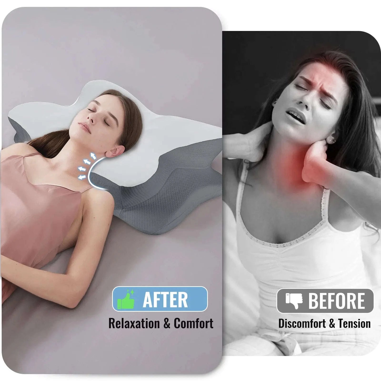Memory Foam Cervical Neck Pillow with Cooling Breathable Cover-White / france