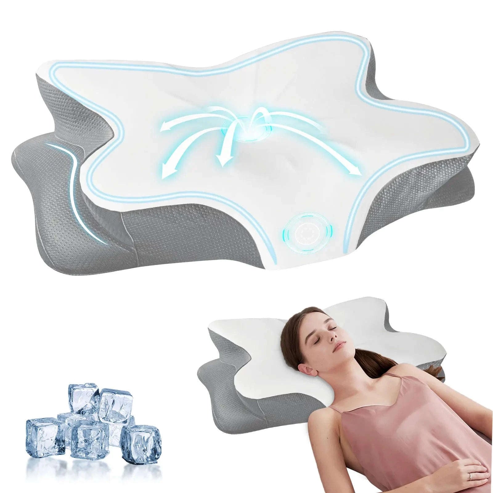Memory Foam Cervical Neck Pillow with Cooling Breathable Cover-White / france
