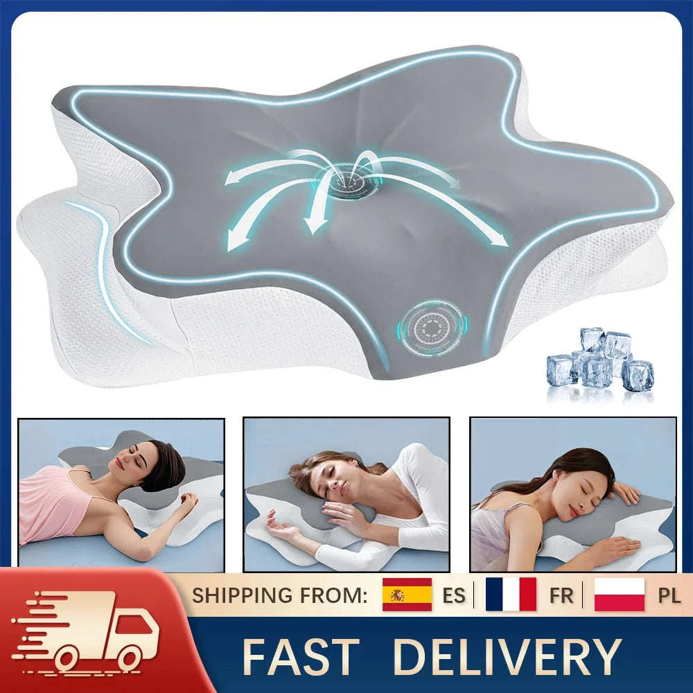 Memory Foam Cervical Neck Pillow with Cooling Breathable Cover-White / france