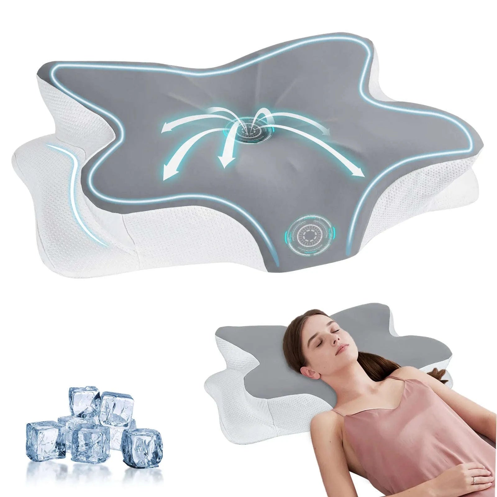 Memory Foam Cervical Neck Pillow with Cooling Breathable Cover-White / france