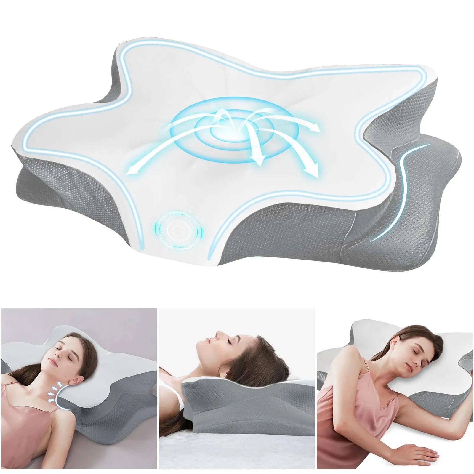 Memory Foam Cervical Neck Pillow with Cooling Breathable Cover-White / france