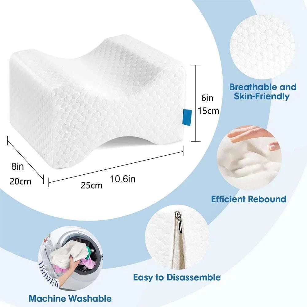 Memory Foam Leg Pillow with Side Sleeping Strap-White