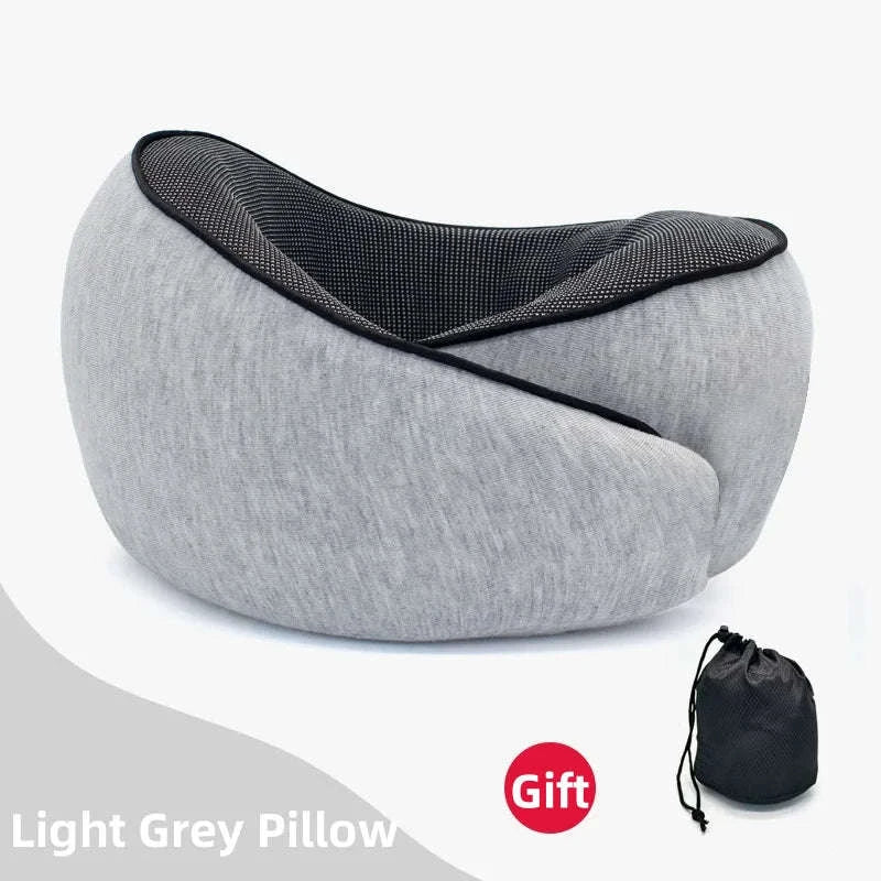 Memory Foam Travel Neck Pillow – Snail‑Style U‑Shaped Comfort Pillow-Light Grey Pillow / China Mainland