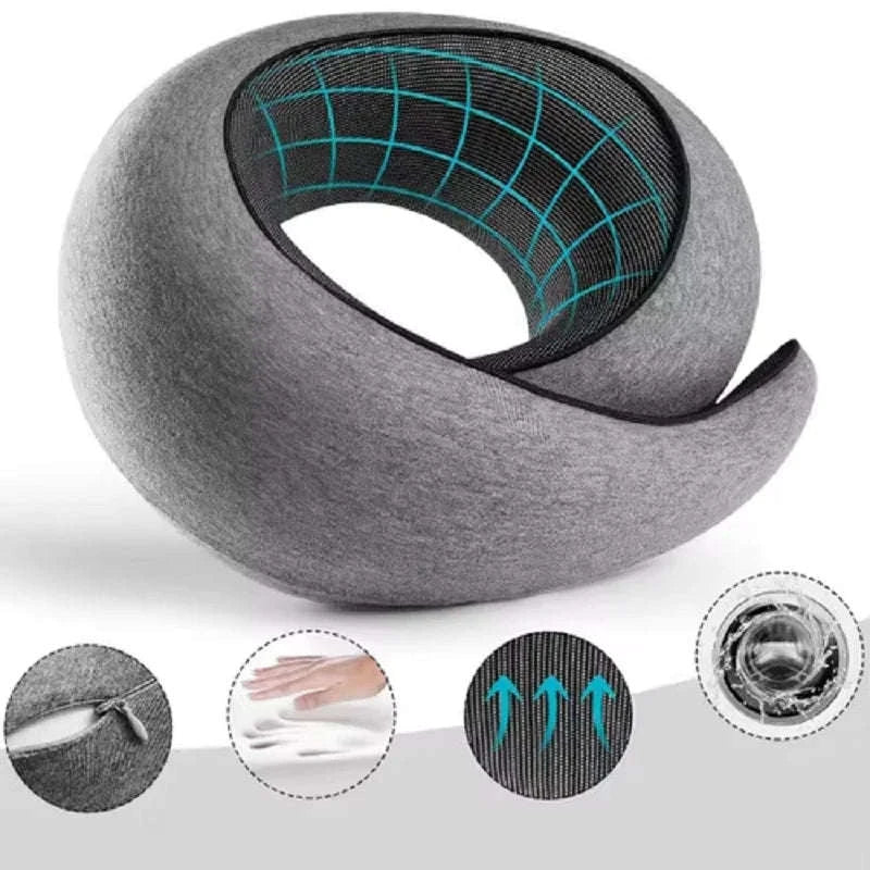Memory Foam Travel Neck Pillow – Snail‑Style U‑Shaped Comfort Pillow-Light Grey Pillow / China Mainland