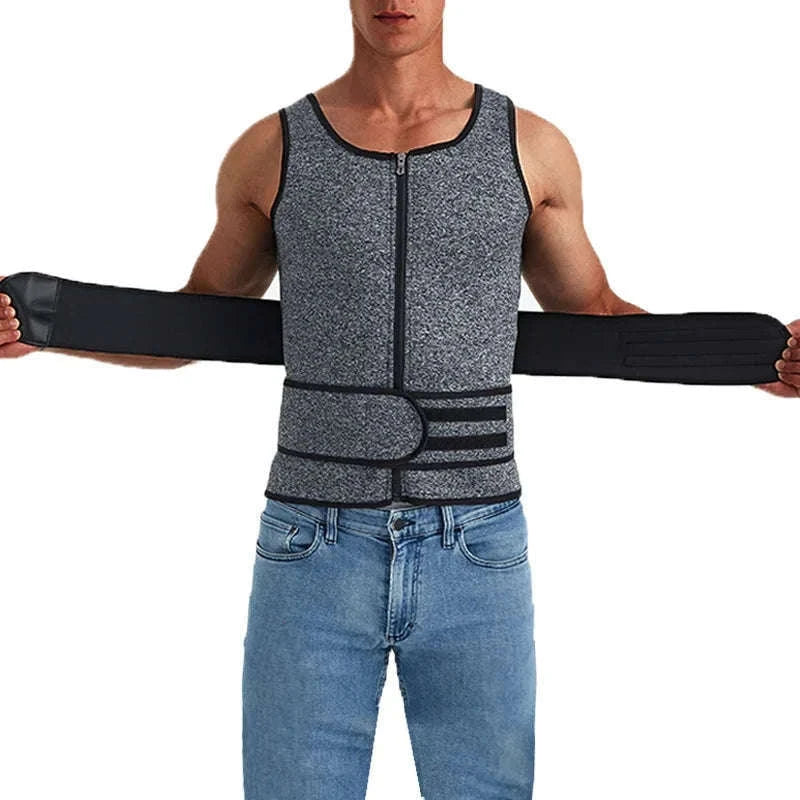 Men Body Shaper Waist Trainer Vest Slimming Compression Shirt-M / Gray