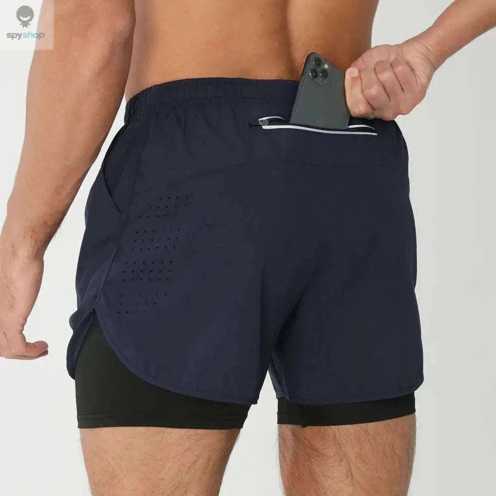 Men's 2-in-1 Quick-Dry Running Shorts for Training-navy blue / M(61-70kg)