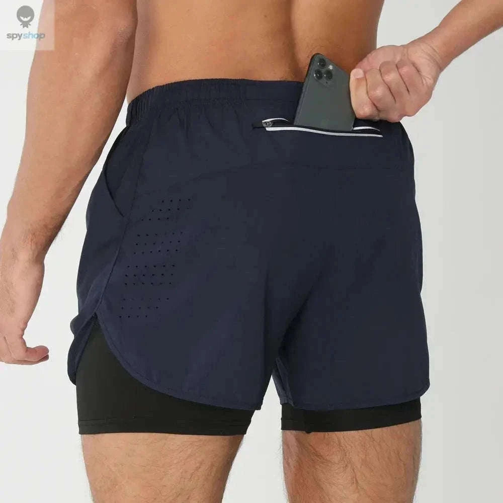 Men's 2-in-1 Quick-Dry Running Shorts for Training-navy blue / M(61-70kg)