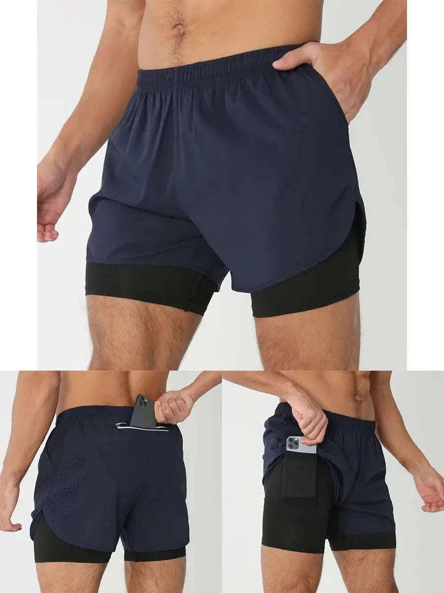 Men's 2-in-1 Quick-Dry Running Shorts for Training-navy blue / M(61-70kg)
