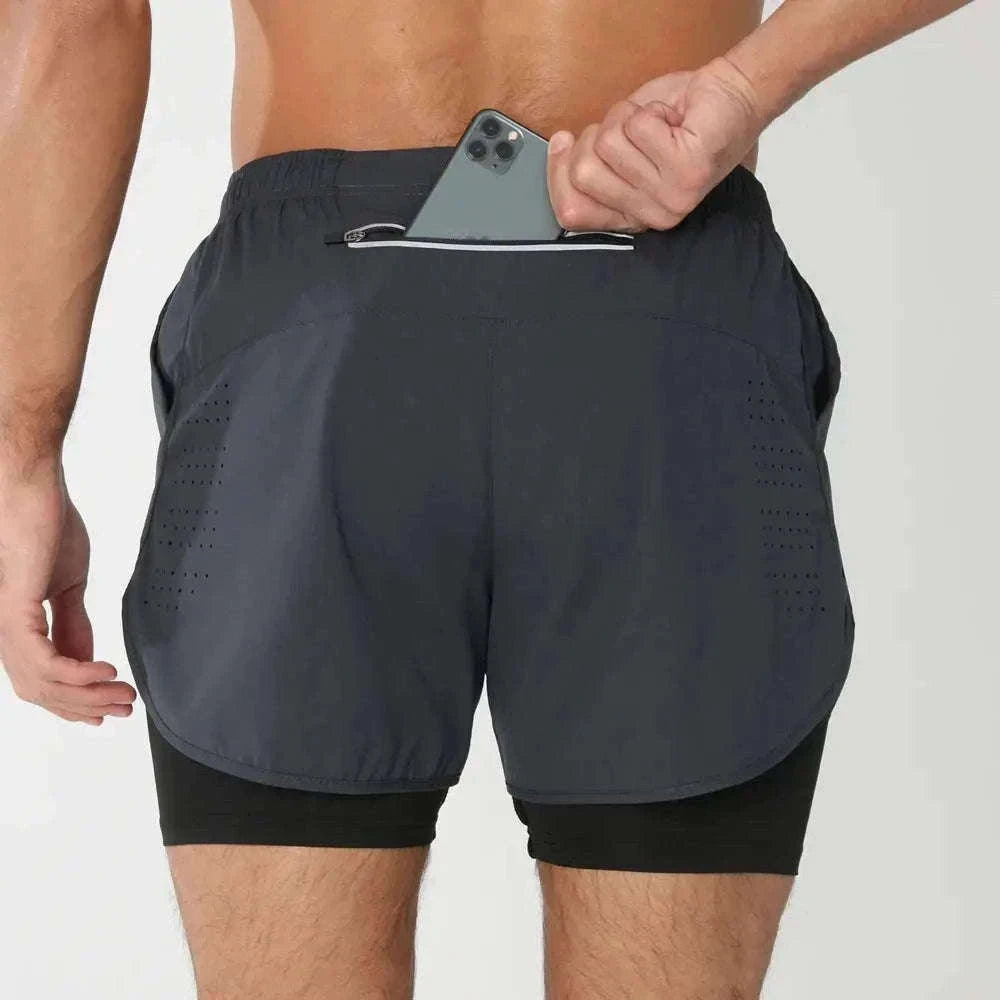Men's 2-in-1 Quick-Dry Running Shorts for Training-navy blue / M(61-70kg)