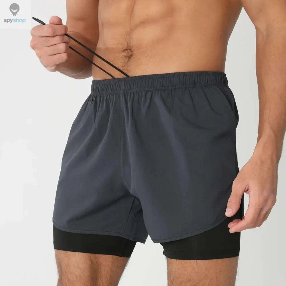 Men's 2-in-1 Quick-Dry Running Shorts-navy blue / M(61-70kg)