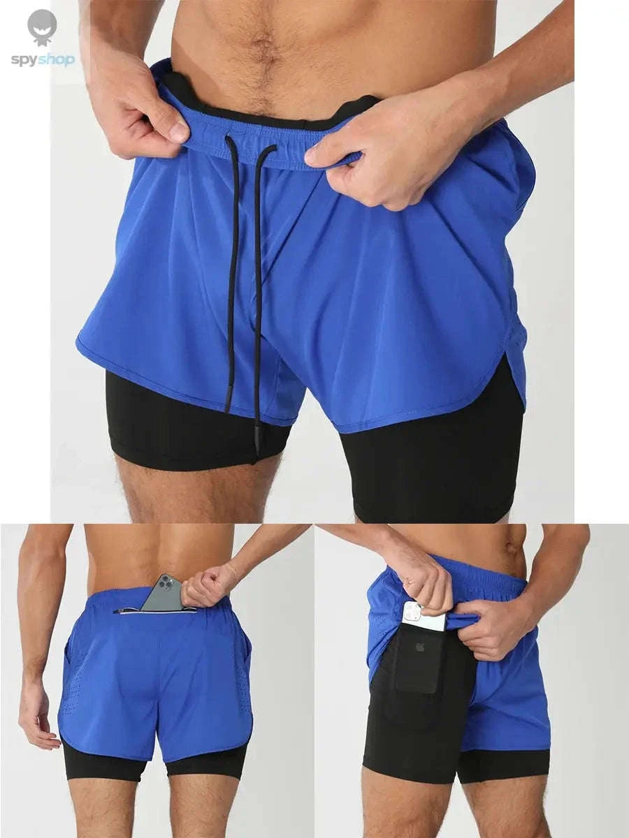 Men's 2-in-1 Quick-Dry Running Shorts-navy blue / M(61-70kg)