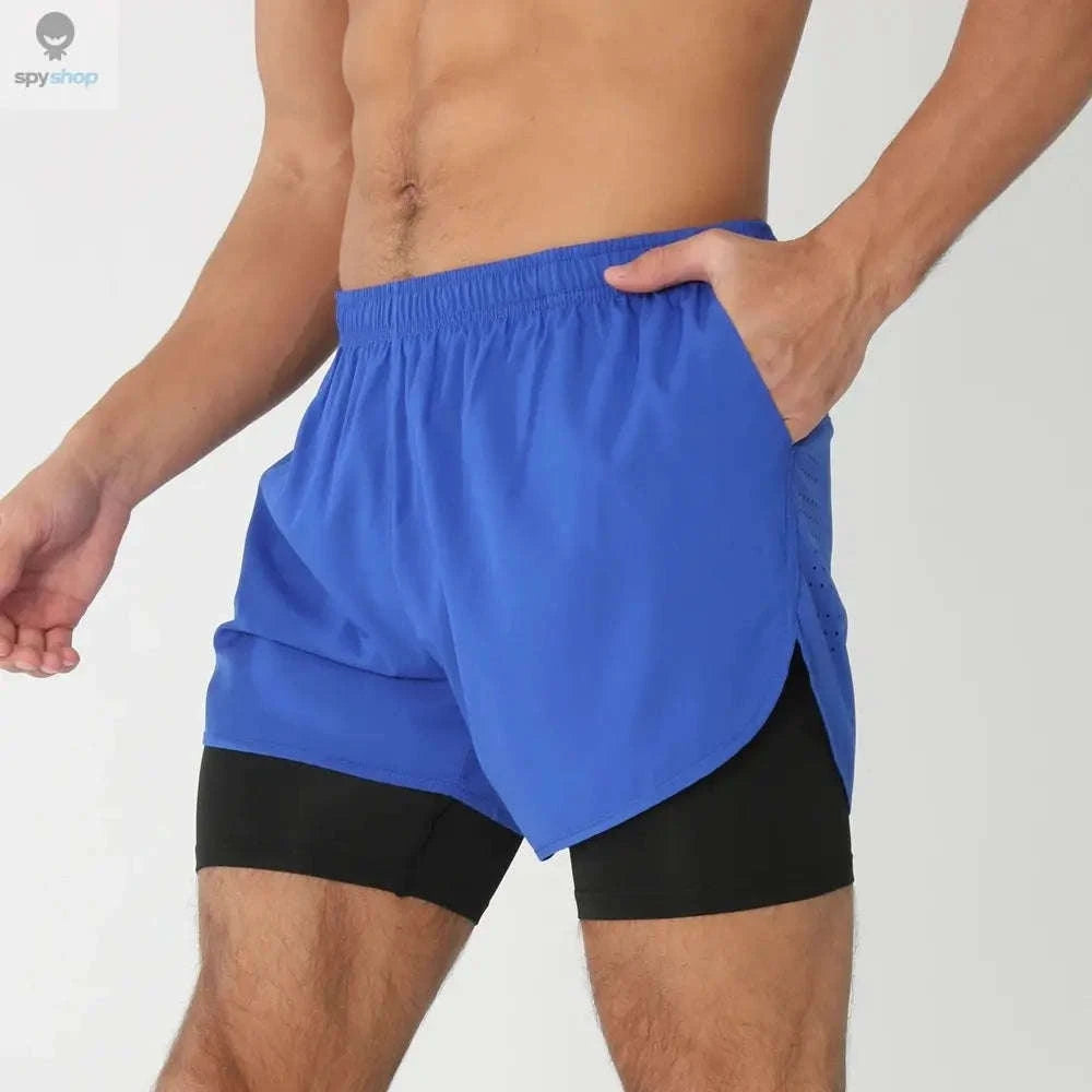 Men's 2-in-1 Quick-Dry Running Shorts-navy blue / M(61-70kg)