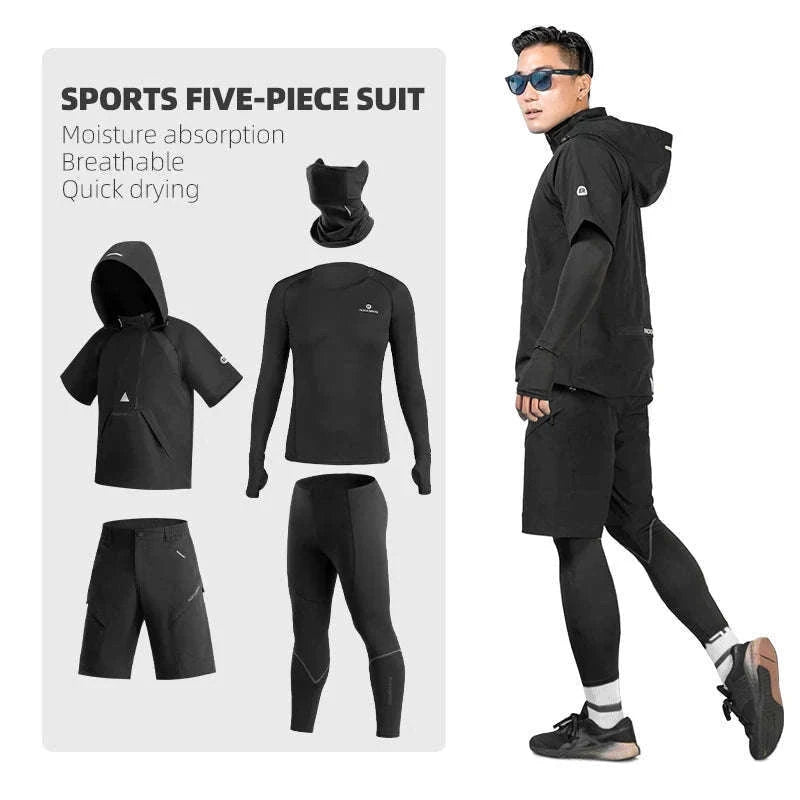 Men’s 5-Piece Cycling Set with Quick-Dry Jersey and Pants-ZH-YPW031 / Asian L(EUR M)
