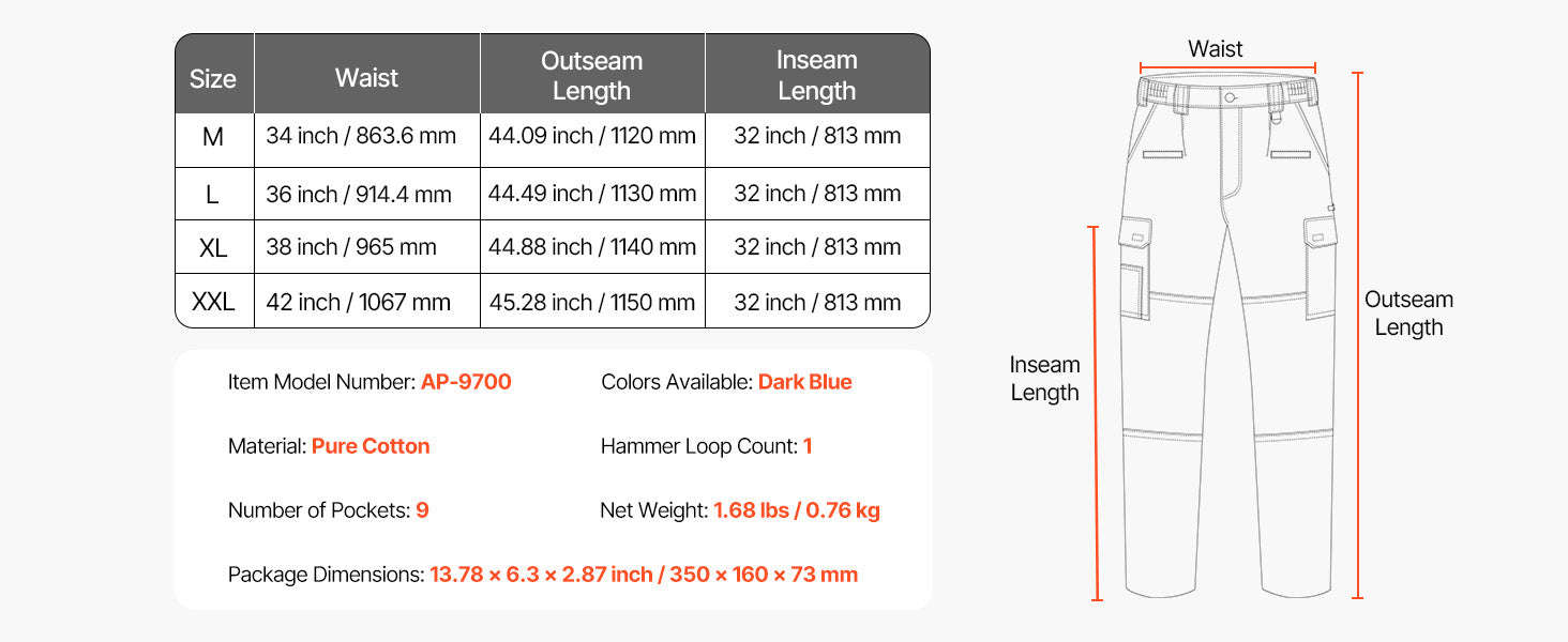 Men's 9 oz Cotton Flame-Resistant Cargo Pants with Elastic Waist-Dark Blue L / United States