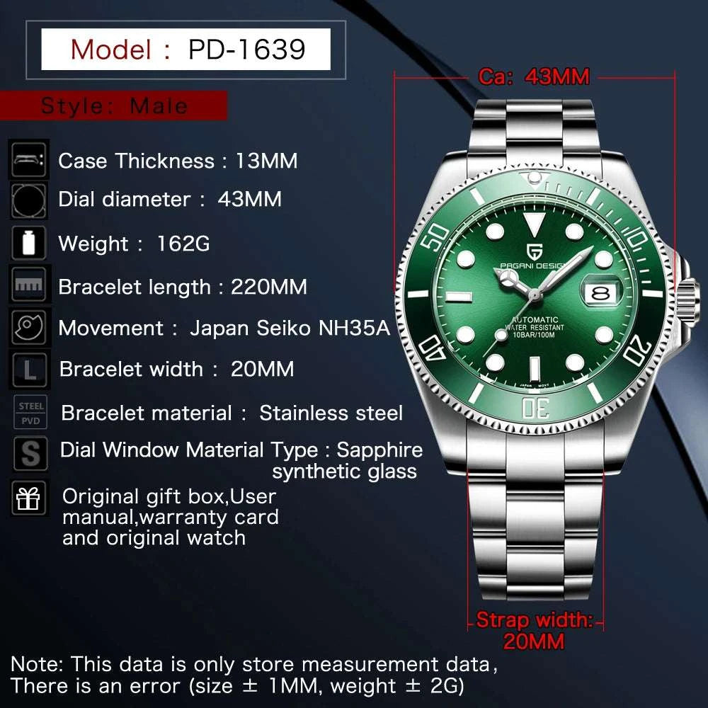 Men’s Automatic Mechanical Watch Sapphire Steel 10Bar Waterproof-